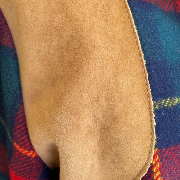 LOBO by PENDLETON Virgin Wool Red Tartan Plaid Suede Shooter Patch Men’s M USA!! - Picture 6 of 13